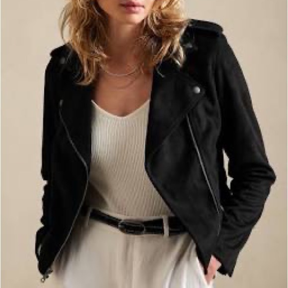 Olivaceous Jackets & Blazers - Olivaceous Black Faux Suede Moto Jacket
